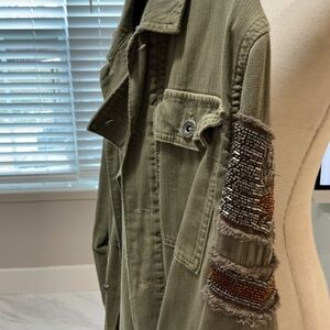 Free People Embellished Olive Green Jacket